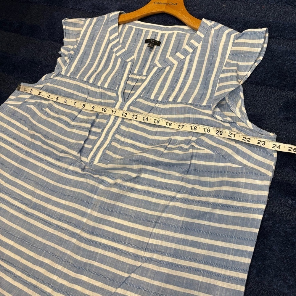 NWOT Talbots Plus 2X Shell Top Ruffle Trim Sleeveless Blouse Blue White Stiped - Picture 9 of 11